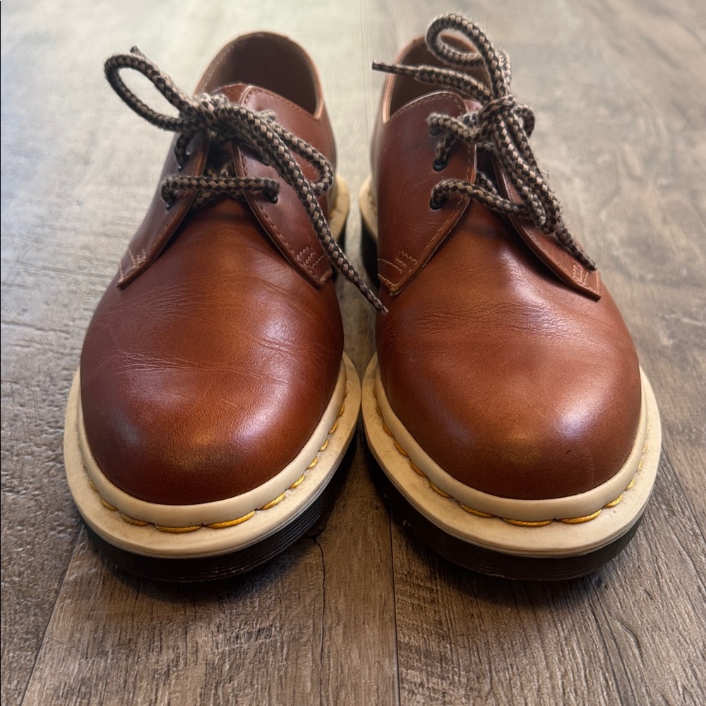 Dr. Martens Brown Leather Derby Shoes with Cream Soles - Picture 3 of 12